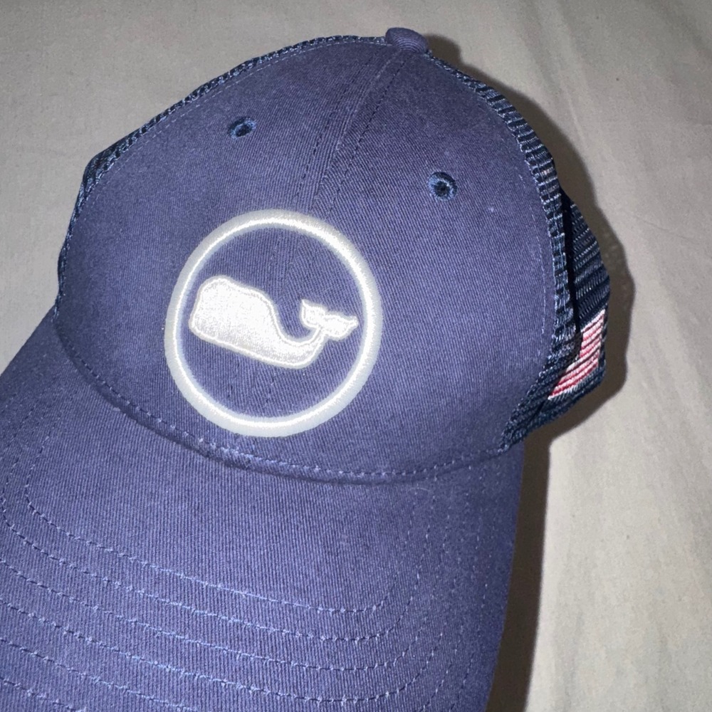 Vineyard Vines Navy Blue Whale Logo Mesh Trucker Snapback Hat Cap Preppy Casual